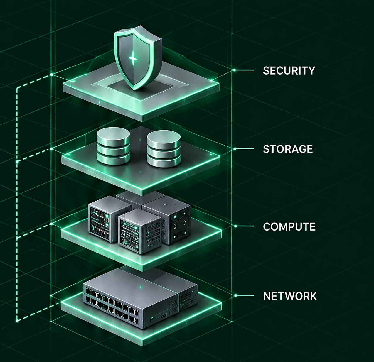 Illustration of networking, compute, storage and security infrastructure
